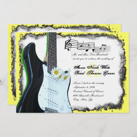 野生のエレキギターのライム音楽結婚式招待状 招待状 (正面/裏面)