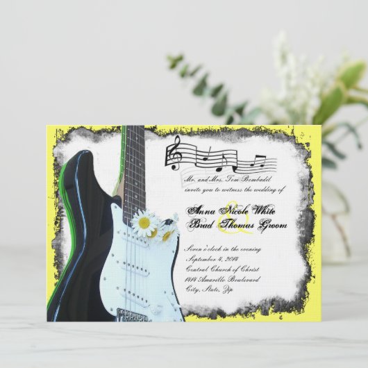 野生のエレキギターのライム音楽結婚式招待状 招待状 (スタンド正面)