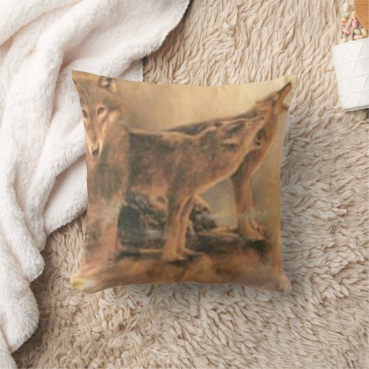 野生のオオカミのリバーシブル枕 クッション (ブランケット)