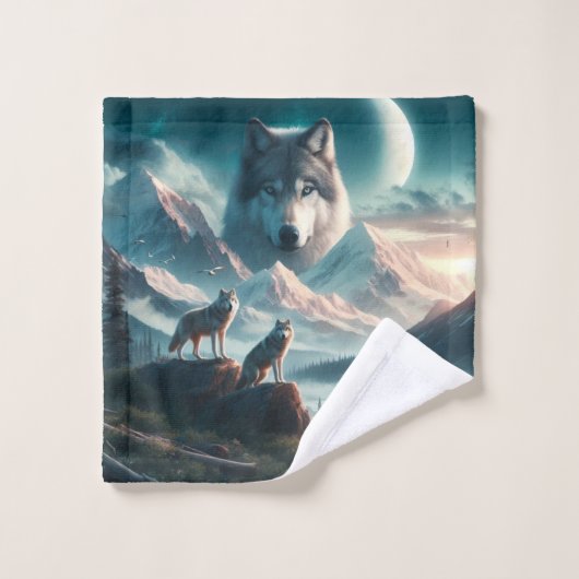 野生のオオカミの野生生物 バスタオルセット (ウォッシュタオル)