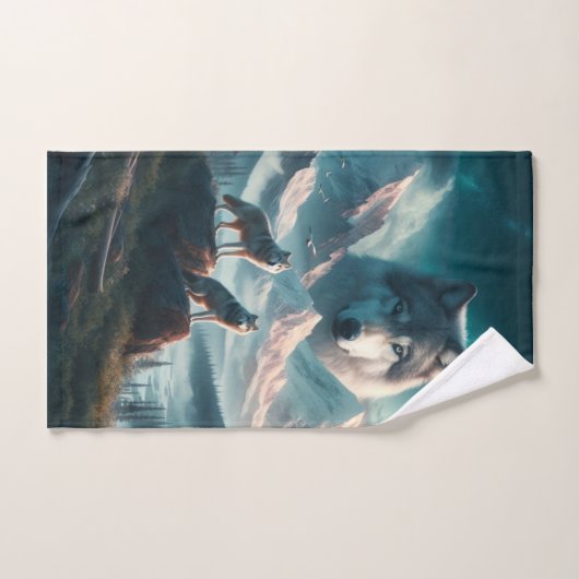 野生のオオカミの野生生物 バスタオルセット (ハンドタオル)