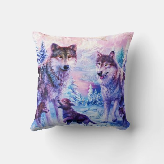 野生のオオカミ家族 クッション (裏面)