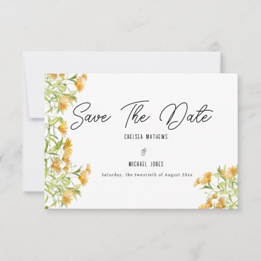 野生のオレンジ色の緑の春フローラ日付の保存 セーブザデート (正面)