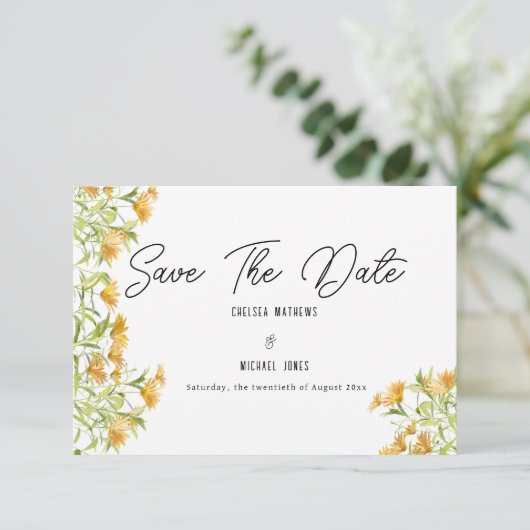 野生のオレンジ色の緑の春フローラ日付の保存 セーブザデート (スタンド正面)