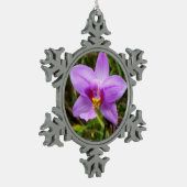 野生のオーキッドパープルトロピカルフラワー スノーフレークピューターオーナメント (左)