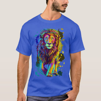 野生のカッコいいライオカラフルンスタイリッシュグラフィックデザイン Tシャツ