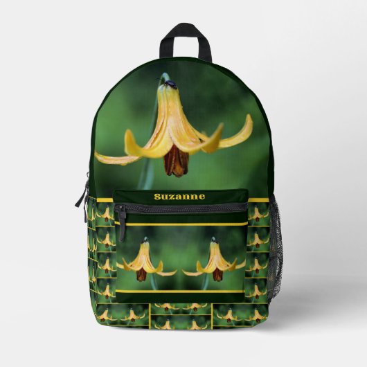 野生のカナダユリと昆虫パーソナライズされた プリントバックパック (正面)