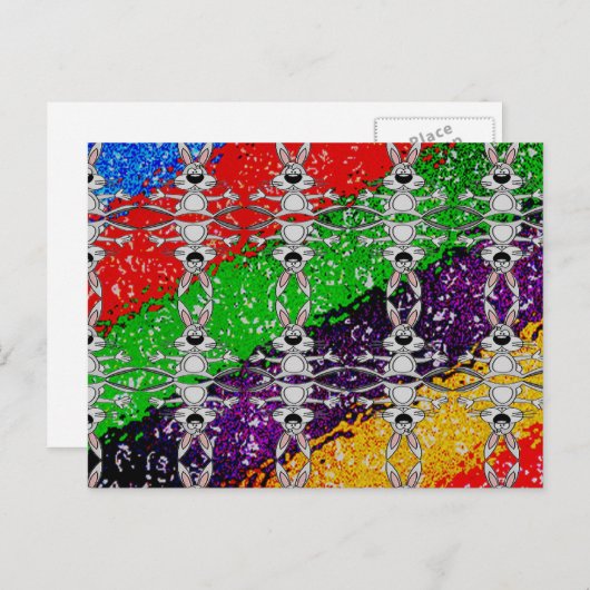 野生のカラフルウサギ模様 ポストカード (正面/裏面)