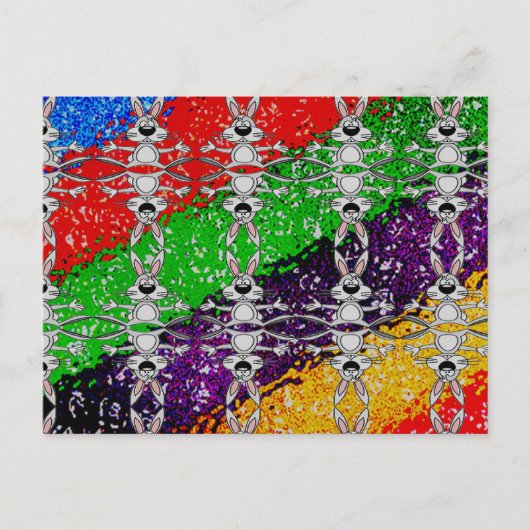 野生のカラフルウサギ模様 ポストカード (正面)