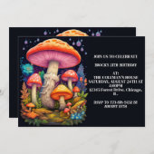 野生のカラフルキノコ誕生日パーティー 招待状 (正面/裏面)