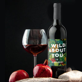 野生のカラフルジャングル葉の愛絵を描者 ワインラベル