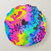 野生のカラフルチーター型染料パターン ラウンドクッション (裏面)