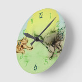 野生のカラフル動物の追跡スケッチ、ラウンドクロック ラウンド壁時計 (傾斜)