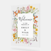 野生のカラフル花の国の結婚式へようこそ アクリルサイン (傾斜)