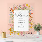 野生のカラフル花の国の結婚式へようこそ アクリルサイン (ウェディング)