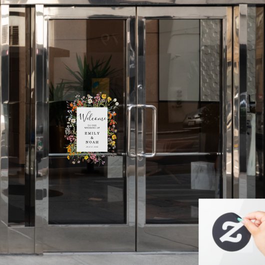 野生のカラフル花の国の結婚式へようこそ ウィンドウサイン (オフィスドア)