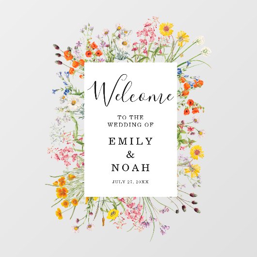 野生のカラフル花の国の結婚式へようこそ ウィンドウサイン (シート)