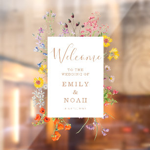 野生のカラフル花の国の結婚式へようこそ ウィンドウサイン