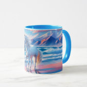 野生のカラフル馬が海岸景観を変える マグカップ (正面右)