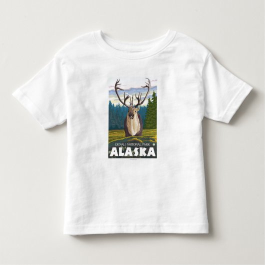 野生のカリブー- Denaliの国立公園、 トドラーTシャツ (正面)