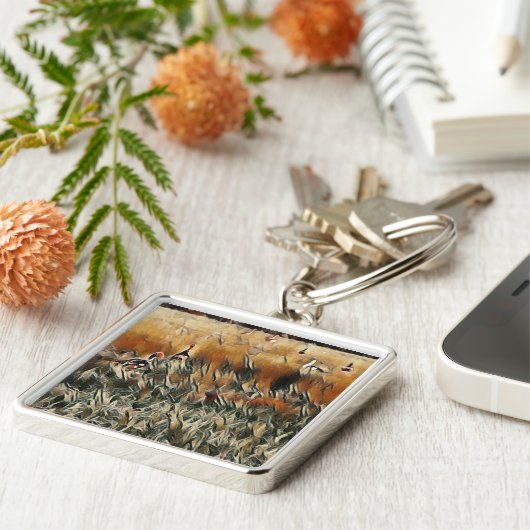 野生のガチョウとアヒルの芸術 キーホルダー (側面)