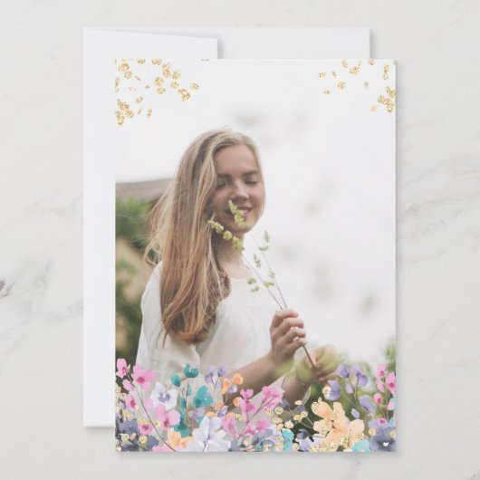 野生のガーリー花フローラ金ゴールドスクリプトsweet 16 招待状 (裏面)