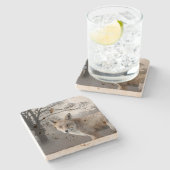 野生のキツネの写真撮影の石のコースター ストーンコースター (横)