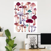 野生のキノコのイラストレーション水の色のポスター ポスター (ホームオフィス)