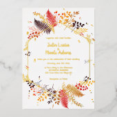 野生のキノコの森の花のシダの葉結婚の 箔招待状 (正面)