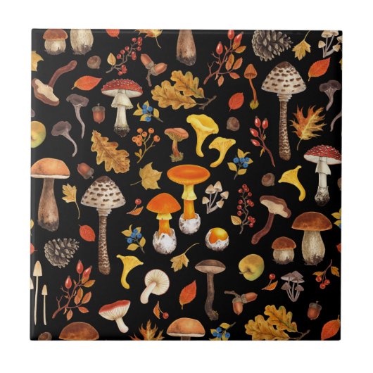 野生のキノコは黒 タイル (正面)