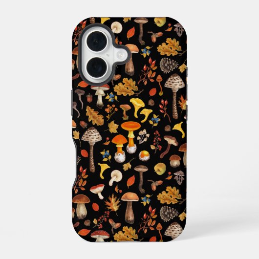野生のキノコは黒 iPhone 16ケース (裏面)