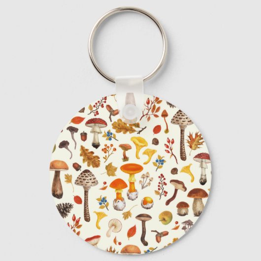 野生のキノコをオフに白 キーホルダー (正面)