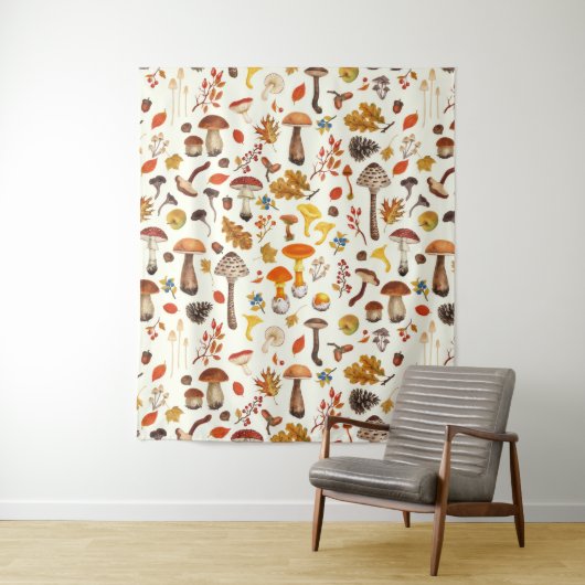 野生のキノコをオフに白 タペストリー (インサイチュ)