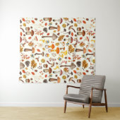 野生のキノコをオフに白 タペストリー (インサイチュ(横))