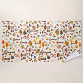 野生のキノコをオフに白 ビーチタオル (正面)