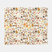 野生のキノコをオフに白 フリースブランケット (正面(横))