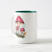 野生のキノコ植物絵画の水彩 ツートーンマグカップ (正面左)