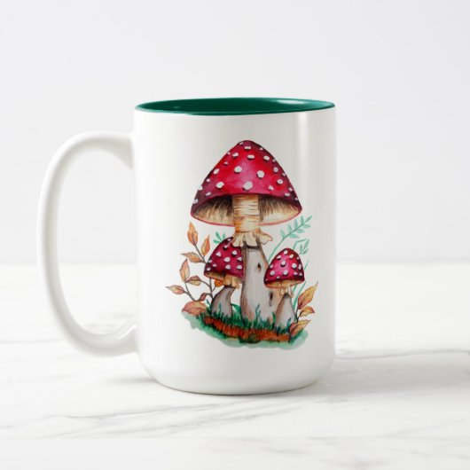 野生のキノコ植物絵画の水彩 ツートーンマグカップ (左)
