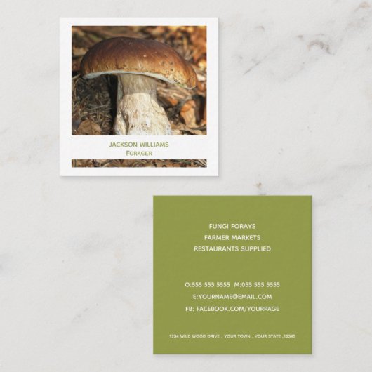 野生のキノコ野生の食べ物のforager|写真 スクエア名刺 (正面/裏面)