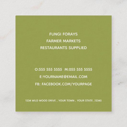 野生のキノコ野生の食べ物のforager|写真 スクエア名刺 (裏面)