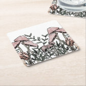 野生のキノコ スクエアペーパーコースター (アングル)