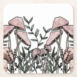野生のキノコ スクエアペーパーコースター