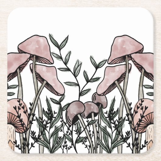 野生のキノコ スクエアペーパーコースター (正面)