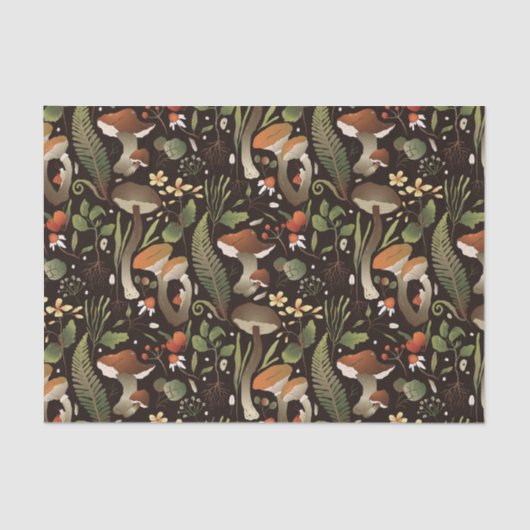 野生のキノコ、森林の植物と果実 薄葉紙 (正面)