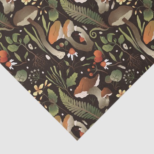 野生のキノコ、森林の植物と果実 薄葉紙 (詳細)