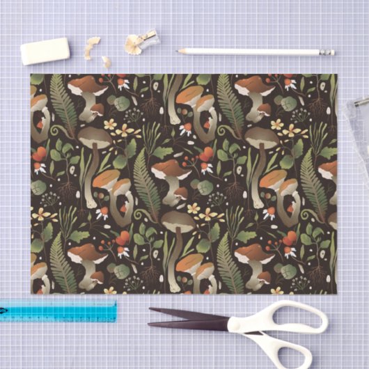 野生のキノコ、森林の植物と果実 薄葉紙 (クラフト)