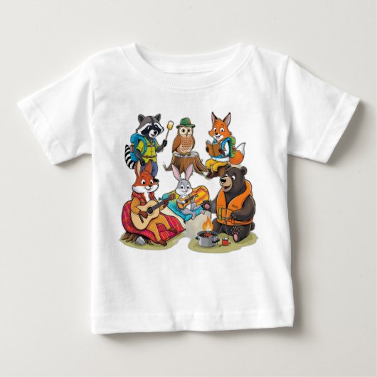 野生のキャンプ仲間:動物の冒険 ベビーTシャツ (正面)