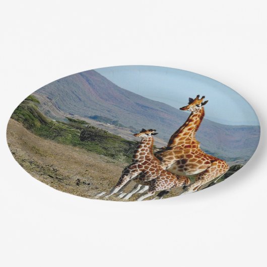 野生のキリンの母とベビー写真 ペーパープレート (アングル)