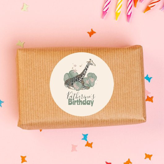 野生のキリン ジャングル ボタニカル アニマル 誕生日 ラウンドシール
