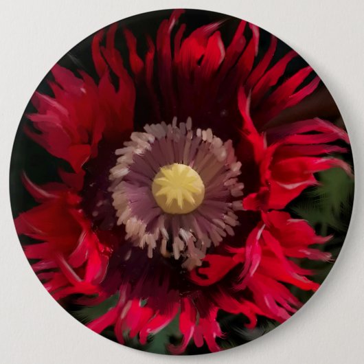 野生のギザギザのポピー絵画の花 缶バッジ (正面)